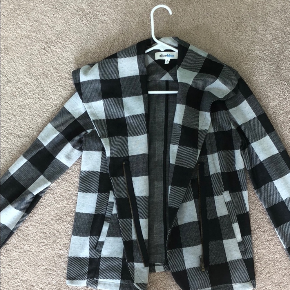 Buffalo plaid moto sweater jacket